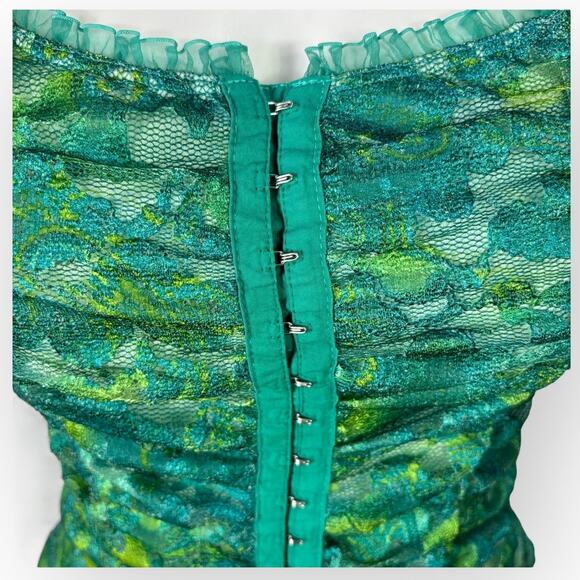 Vintage y2k Whimsigoth Fairygrunge Corset Top Medium Green Lace Fairy Coquette - Picture 5 of 13
